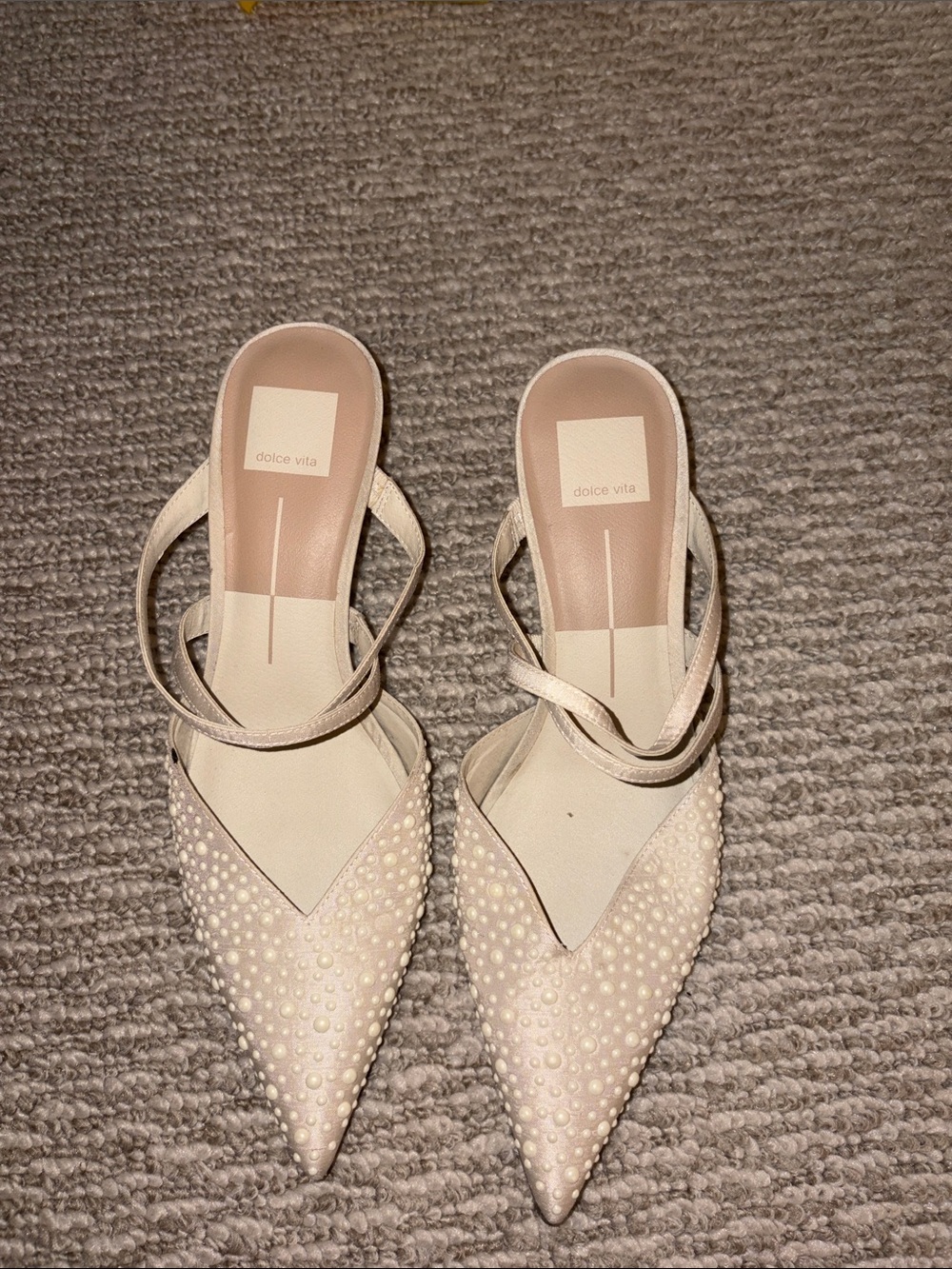 Dolce Vita Pearl-Studded Pointed Mules in Light Pink